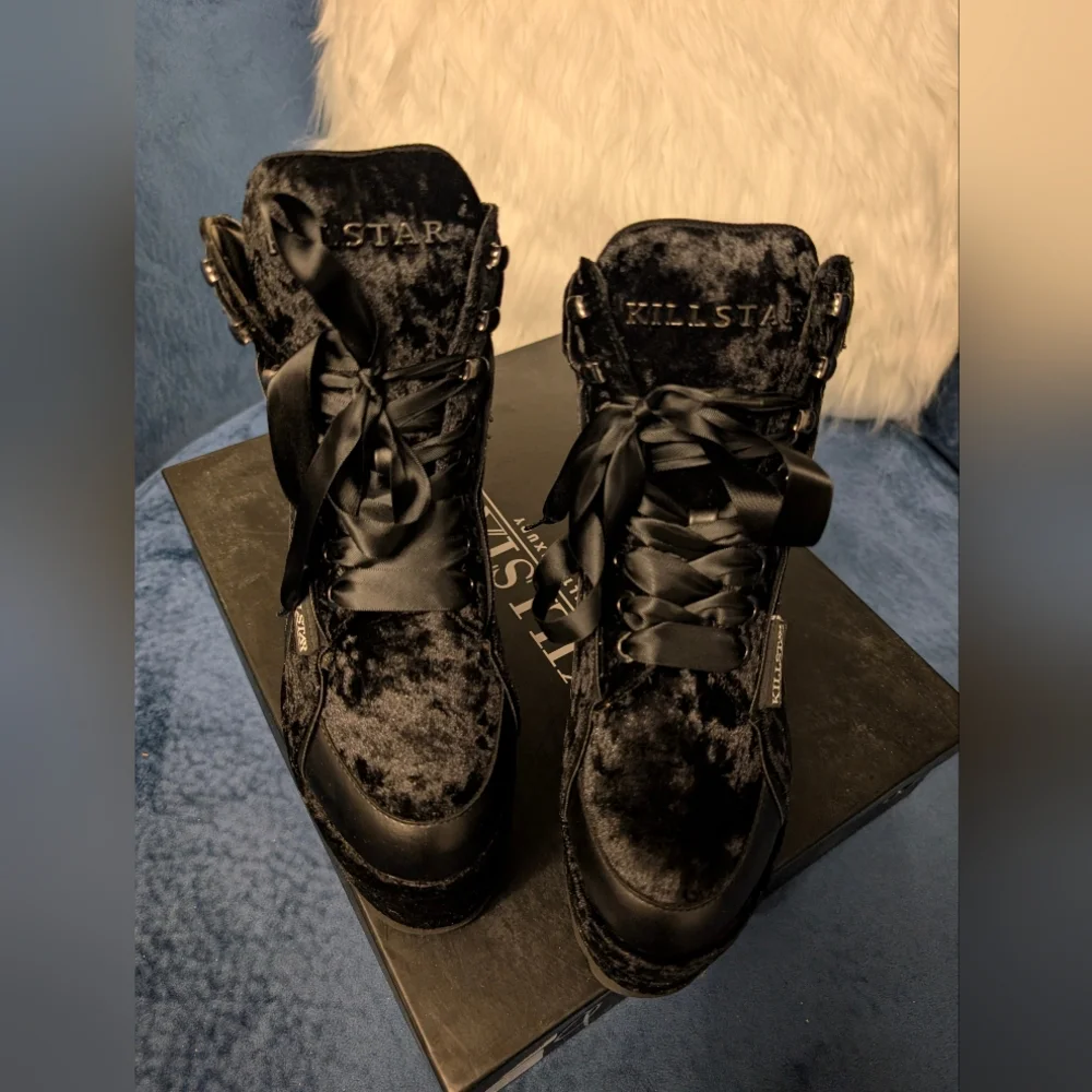 Brand new Killstar no Malice Crushed Velvet Platform Trainers Sneakers - Picture 9 of 12